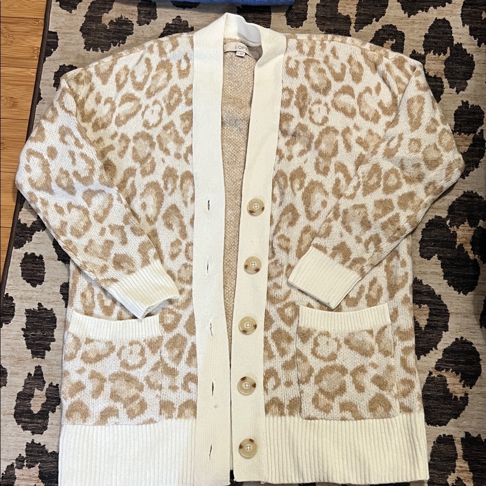 LOFT Leopard Print Cardigan in Cream and Tan